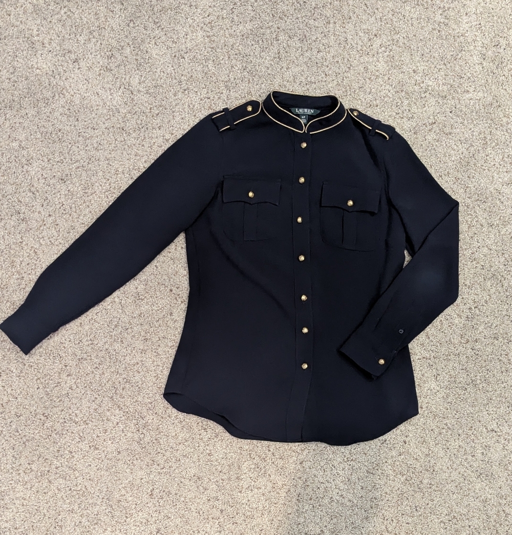 Ralph Lauren Navy Military Blouse - Picture 2 of 5